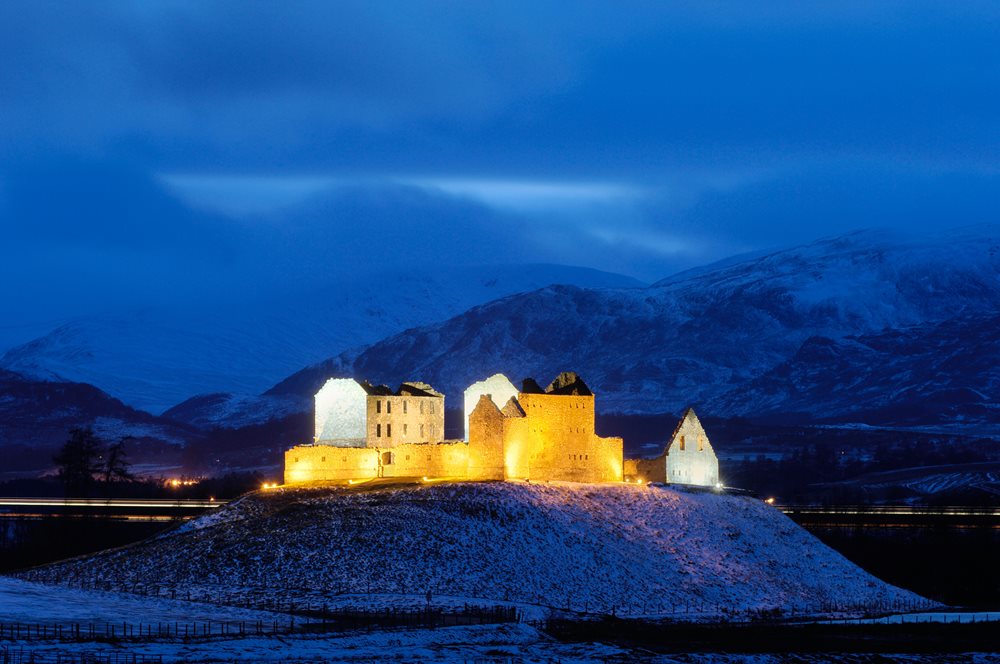 Ruthven Barracks Illuminated At Night Near Kingussie.